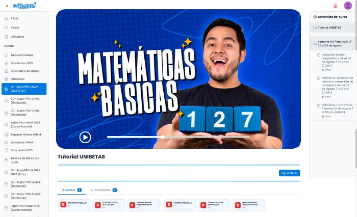 unibetas clases en vivo examen 2026